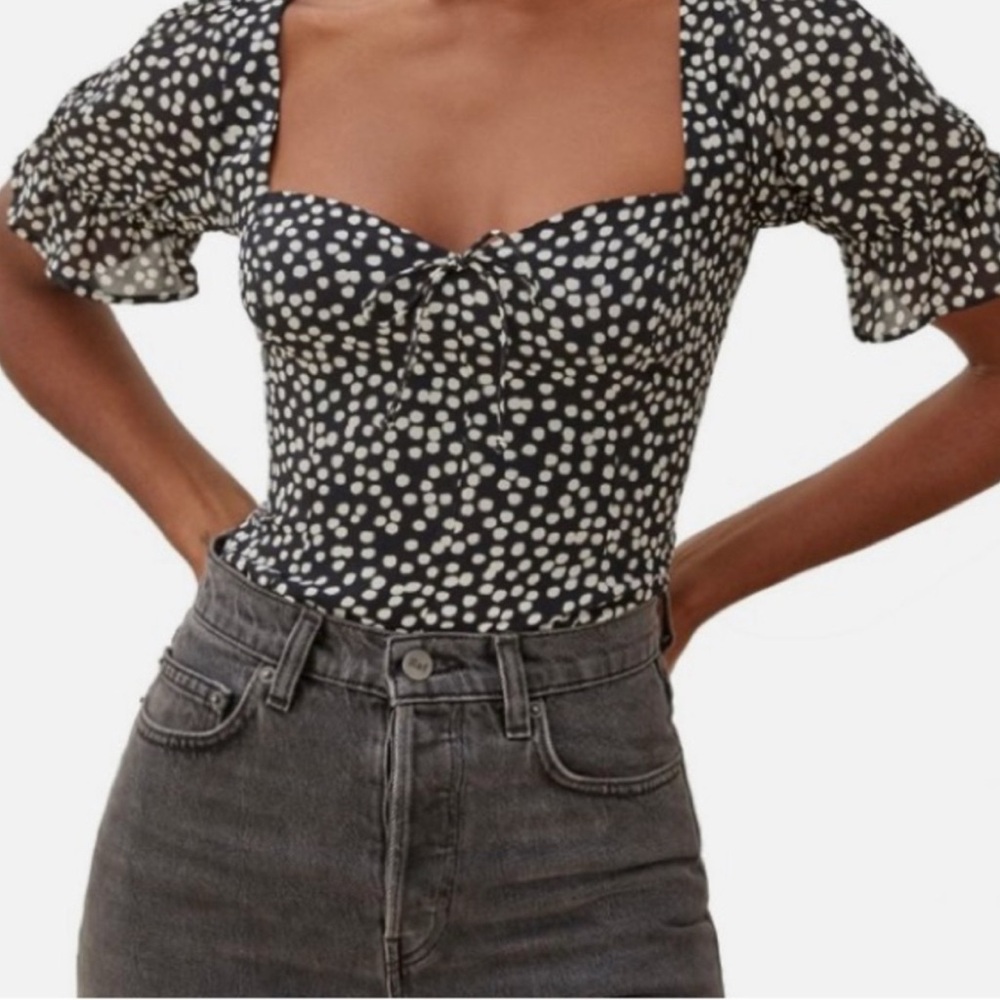 Reforms Polka Dot Puff Sleeve Top